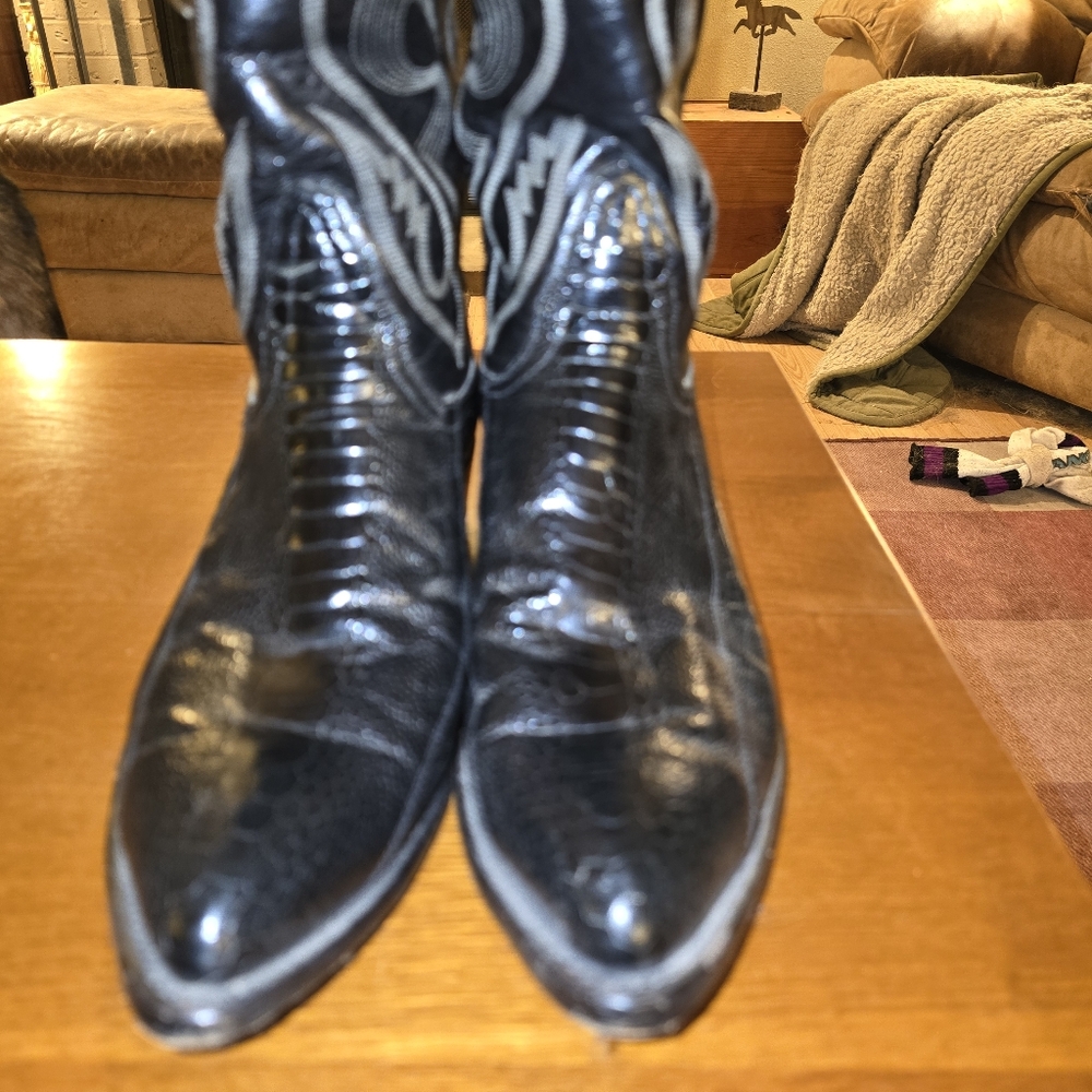 Ostrich Leg Leather Cowboy Boots
